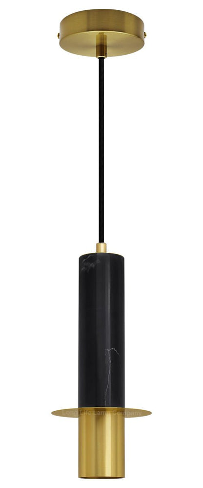 Slim Tubular Modern Black Marble Ceiling Pendant Lamp Shade Brass Holder - Energy Light Bulbs - Free delivery on all orders