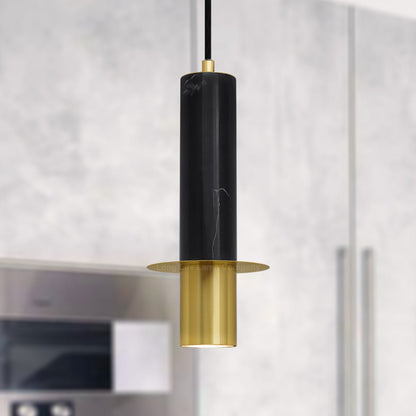 Slim Tubular Modern Black Marble Ceiling Pendant Lamp Shade Brass Holder - Energy Light Bulbs - Free delivery on all orders