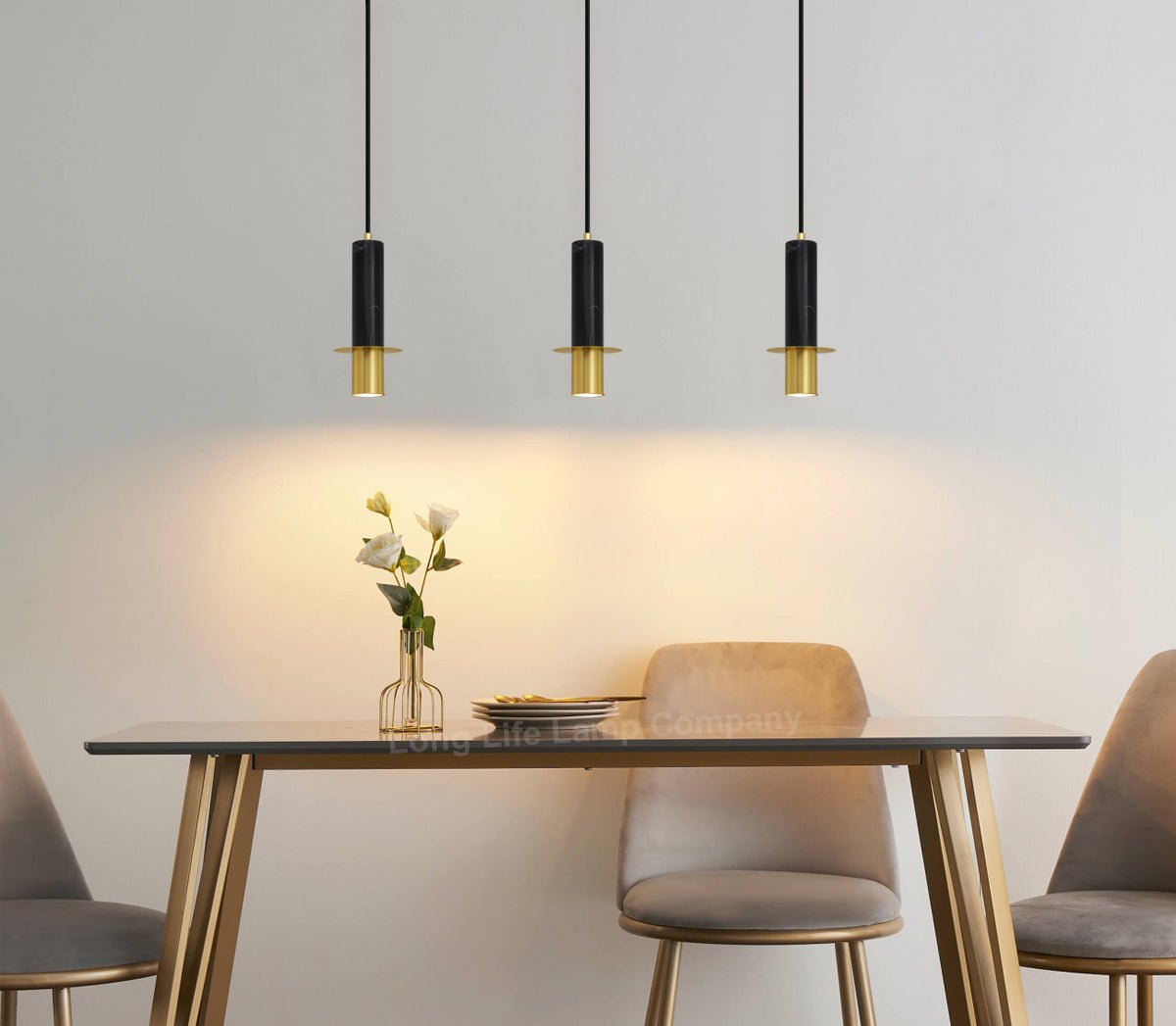 Slim Tubular Modern Black Marble Ceiling Pendant Lamp Shade Brass Holder - Energy Light Bulbs - Free delivery on all orders