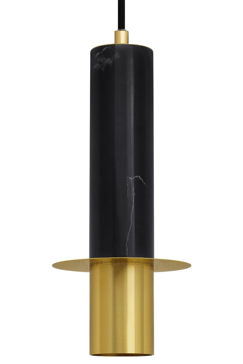 Slim Tubular Modern Black Marble Ceiling Pendant Lamp Shade Brass Holder - Energy Light Bulbs - Free delivery on all orders