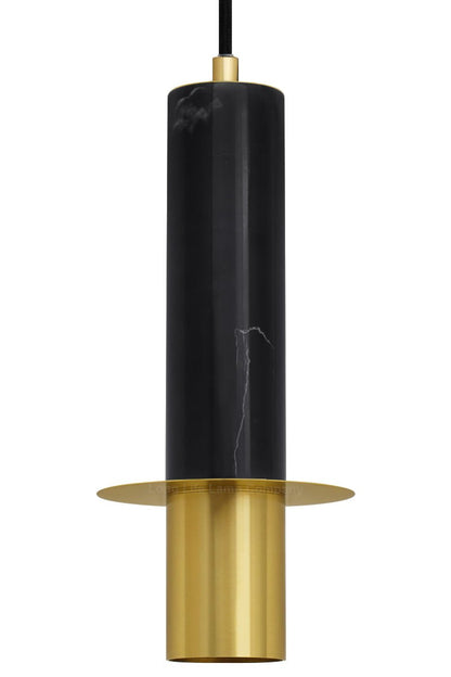 Slim Tubular Modern Black Marble Ceiling Pendant Lamp Shade Brass Holder - Energy Light Bulbs - Free delivery on all orders