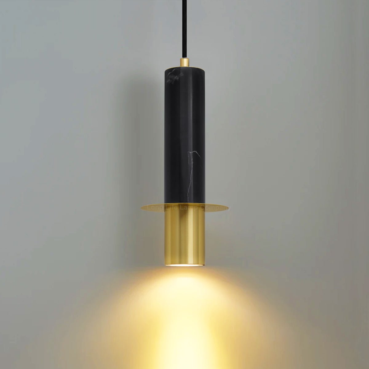 Slim Tubular Modern Black Marble Ceiling Pendant Lamp Shade Brass Holder - Energy Light Bulbs - Free delivery on all orders