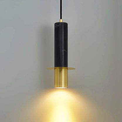 Slim Tubular Modern Black Marble Ceiling Pendant Lamp Shade Brass Holder - Energy Light Bulbs - Free delivery on all orders