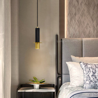 Slim Tubular Modern Black Marble Ceiling Pendant Lamp Shade Brass Holder - Energy Light Bulbs - Free delivery on all orders