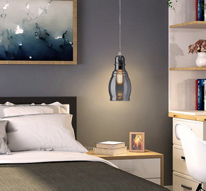 Smoke Grey Glass Ceiling Light Shade Pendant Chrome Modern Retro Vintage - Energy Light Bulbs - Free delivery on all orders