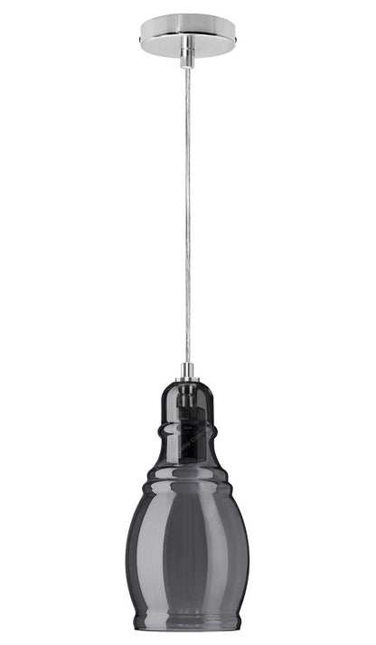 Smoke Grey Glass Ceiling Light Shade Pendant Chrome Modern Retro Vintage - Energy Light Bulbs - Free delivery on all orders