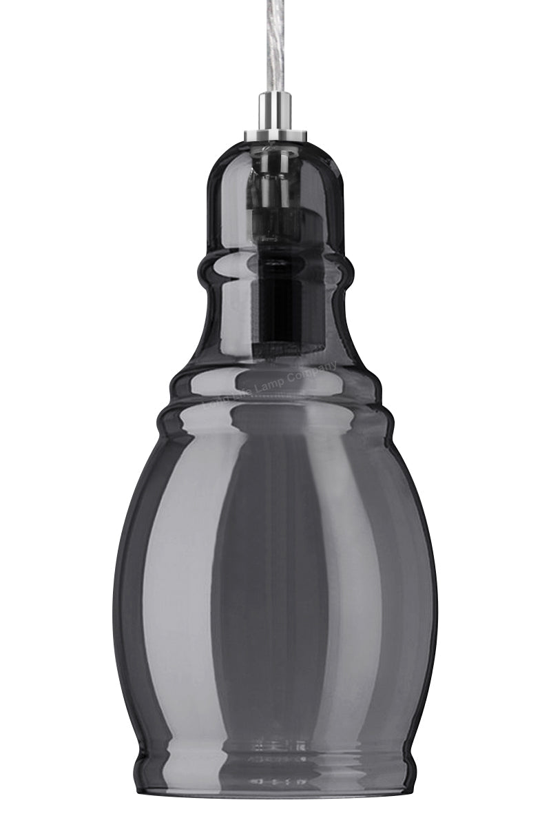 Smoke Grey Glass Ceiling Light Shade Pendant Chrome Modern Retro Vintage - Energy Light Bulbs - Free delivery on all orders