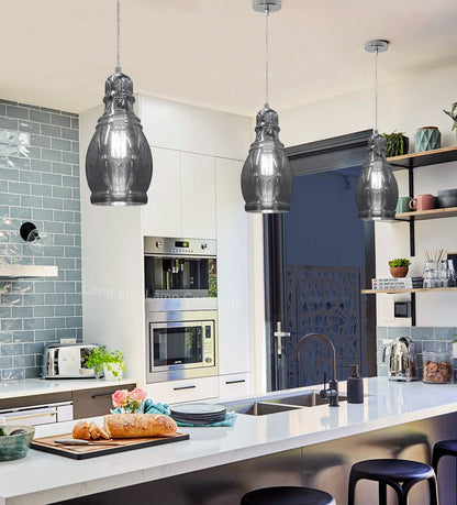 Smoke Grey Glass Ceiling Light Shade Pendant Chrome Modern Retro Vintage - Energy Light Bulbs - Free delivery on all orders