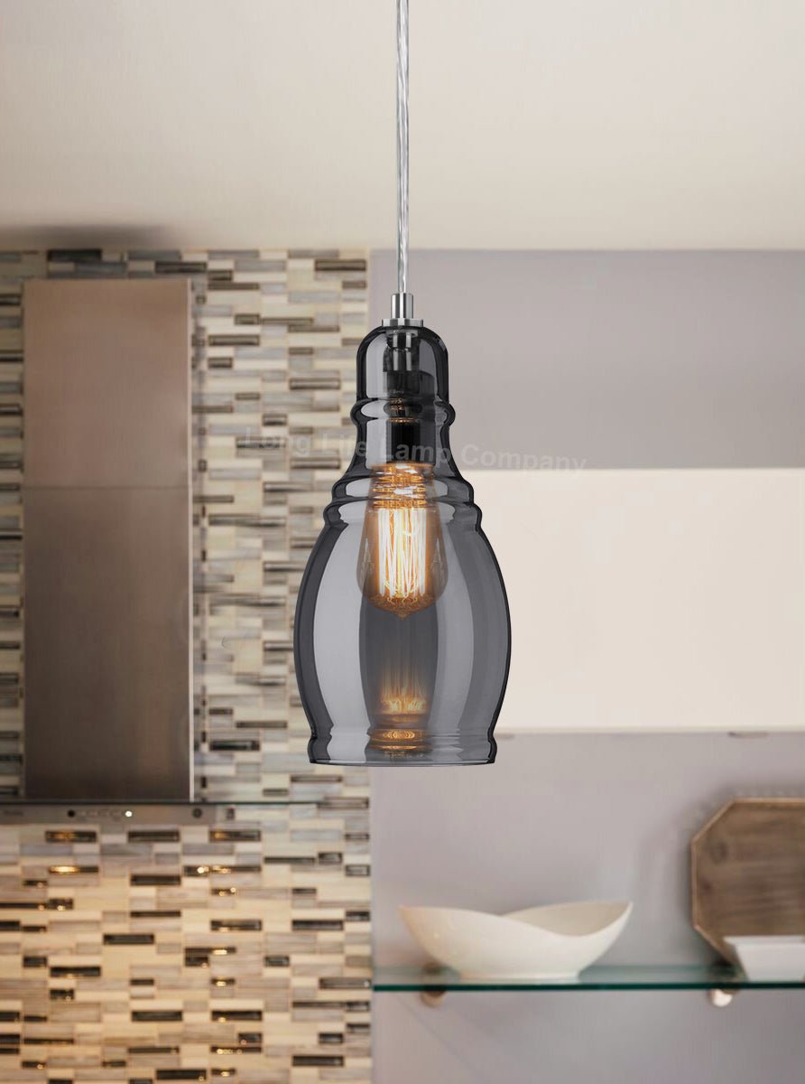 Smoke Grey Glass Ceiling Light Shade Pendant Chrome Modern Retro Vintage - Energy Light Bulbs - Free delivery on all orders