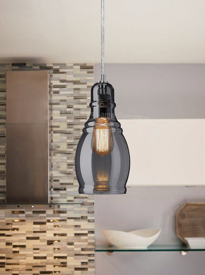 Smoke Grey Glass Ceiling Light Shade Pendant Chrome Modern Retro Vintage - Energy Light Bulbs - Free delivery on all orders