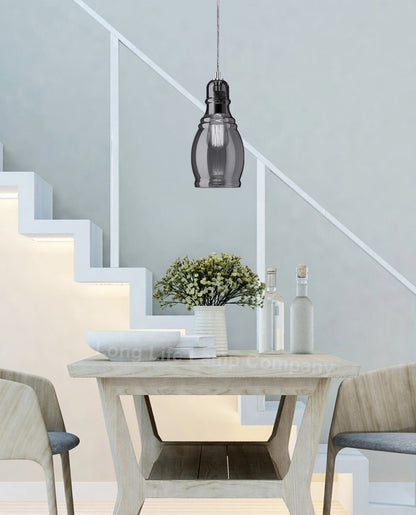 Smoke Grey Glass Ceiling Light Shade Pendant Chrome Modern Retro Vintage - Energy Light Bulbs - Free delivery on all orders