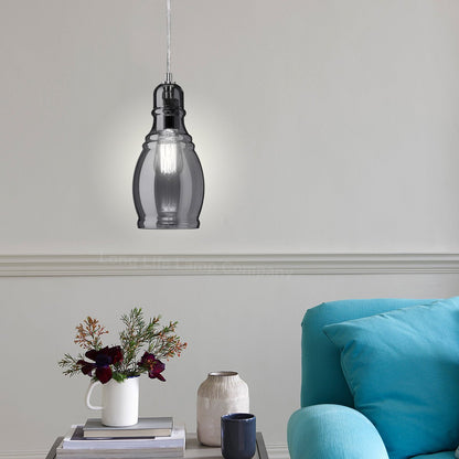 Smoke Grey Glass Ceiling Light Shade Pendant Chrome Modern Retro Vintage - Energy Light Bulbs - Free delivery on all orders