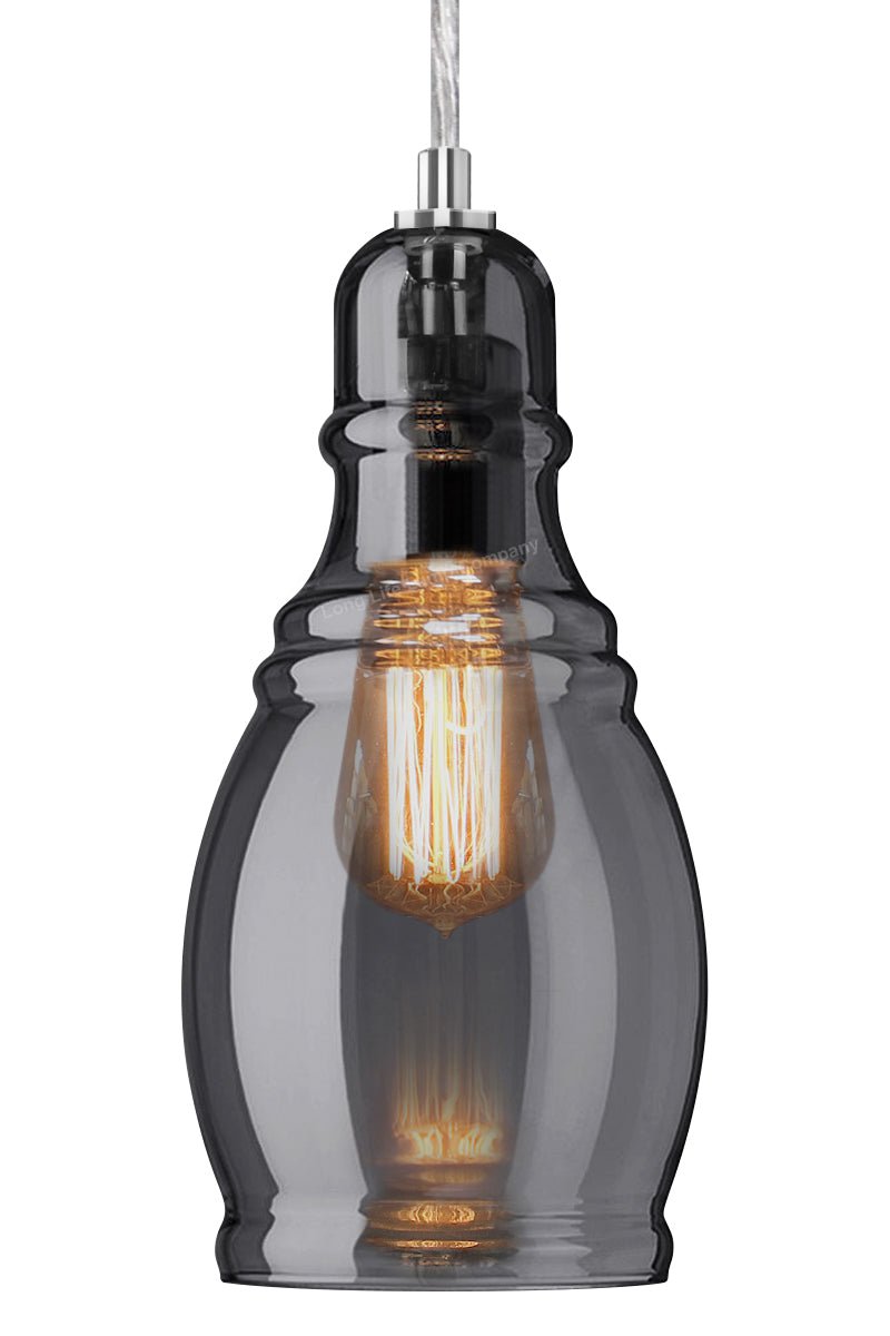 Smoke Grey Glass Ceiling Light Shade Pendant Chrome Modern Retro Vintage - Energy Light Bulbs - Free delivery on all orders