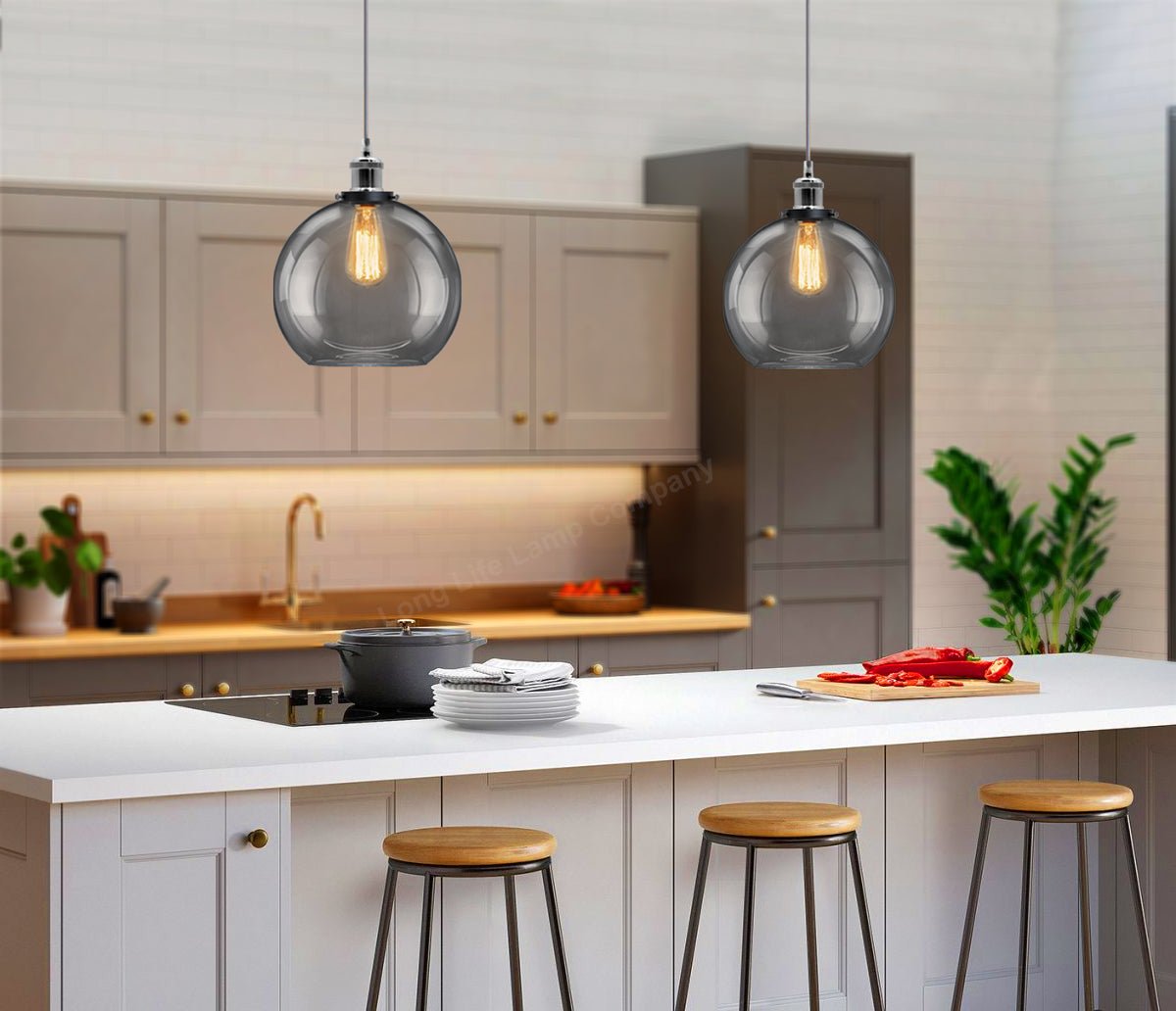 Smoked Glass Shade Chandelier Pendant - Energy Light Bulbs - Free delivery on all orders
