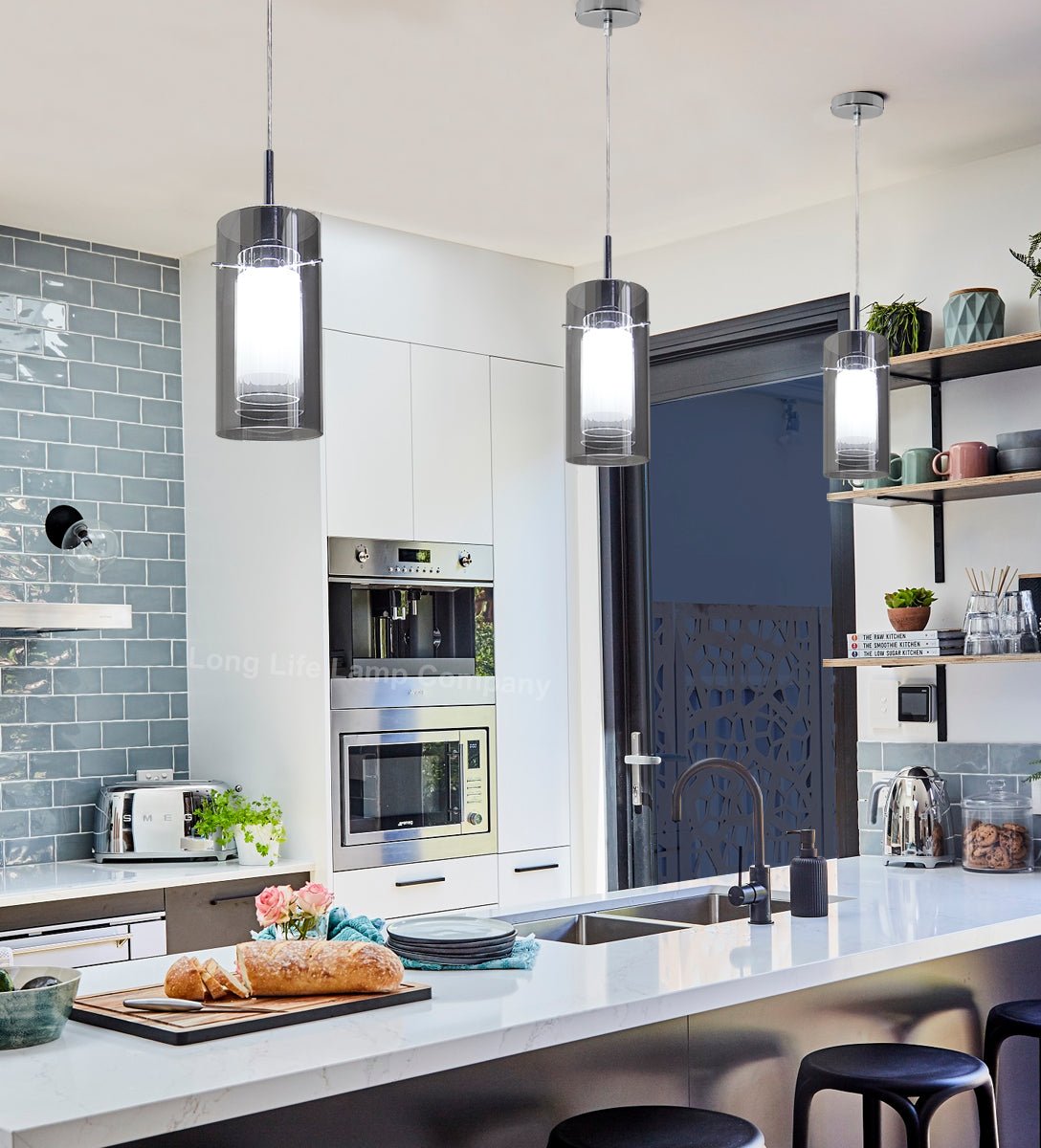 Smoked Glass Shade Hanging Ceiling Pendant Light with 5w LED Candle E14 - Energy Light Bulbs - Free delivery on all orders