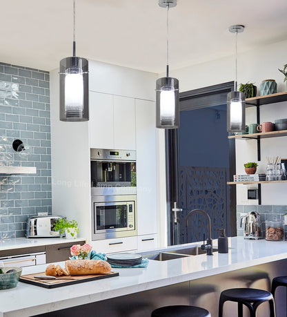 Smoked Glass Shade Hanging Ceiling Pendant Light with 5w LED Candle E14 - Energy Light Bulbs - Free delivery on all orders