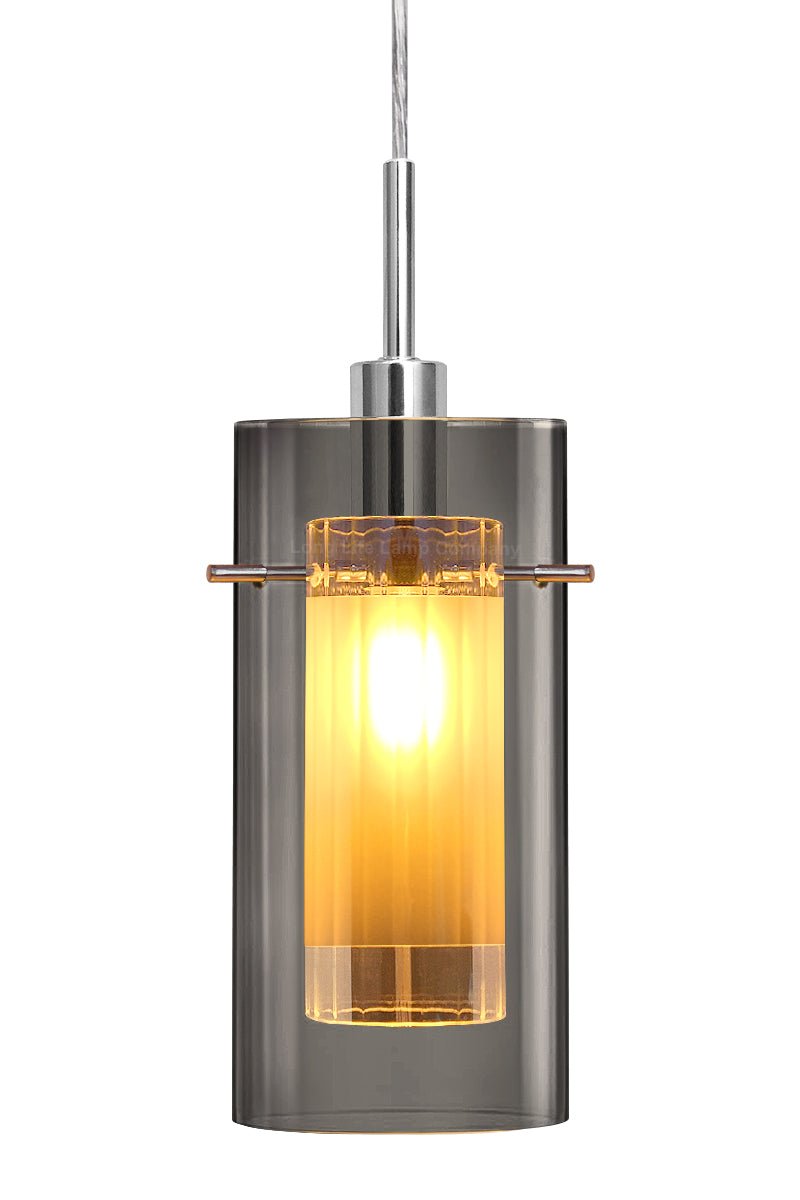 Smoked Glass Shade Hanging Ceiling Pendant Light with 5w LED Candle E14 - Energy Light Bulbs - Free delivery on all orders