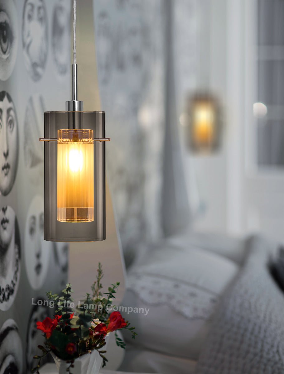 Smoked Glass Shade Hanging Ceiling Pendant Light with 5w LED Candle E14 M0116 - Energy Light Bulbs - Free delivery on all orders