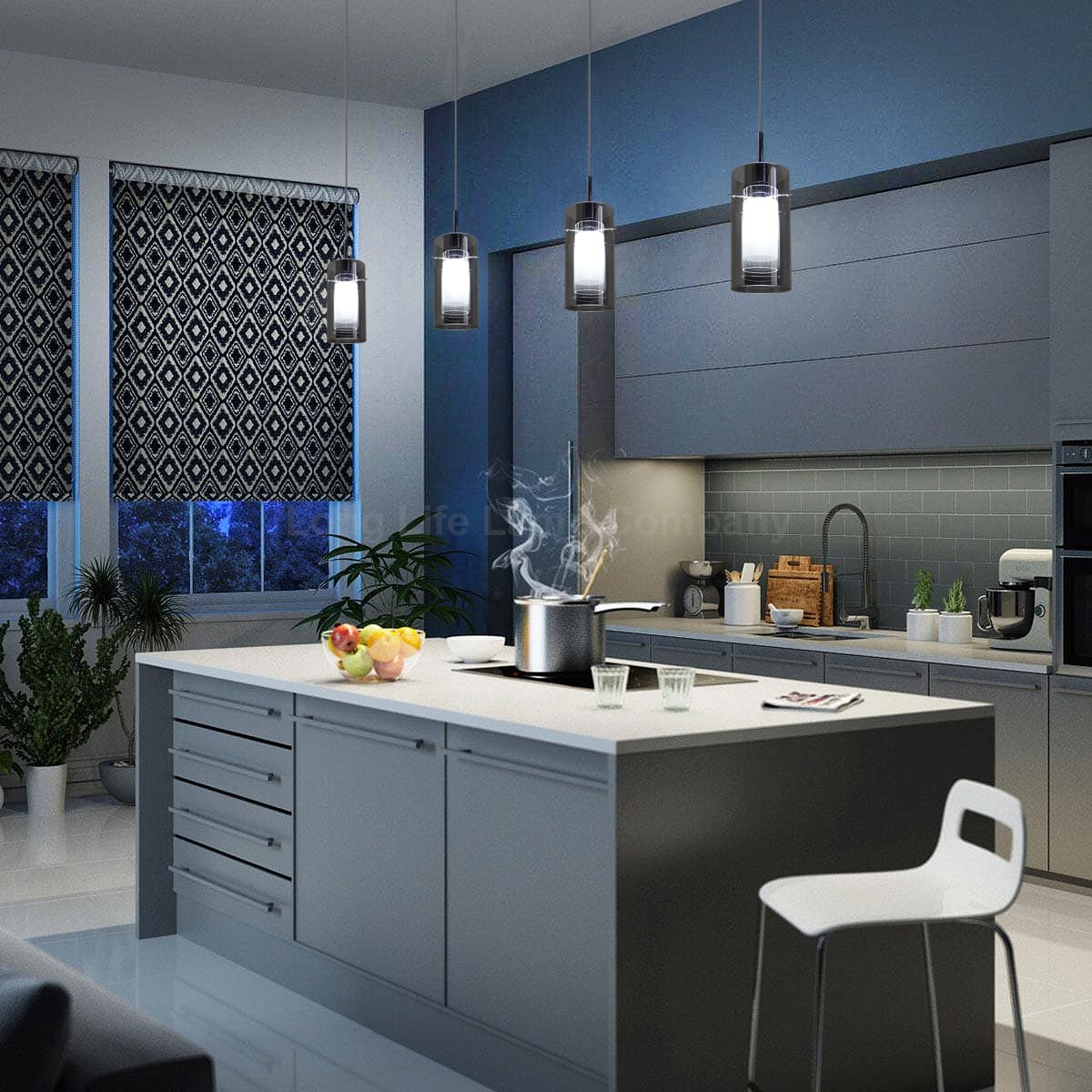 Smoked Glass Shade Hanging Ceiling Pendant Light with 5w LED Candle E14 M0116 - Energy Light Bulbs - Free delivery on all orders