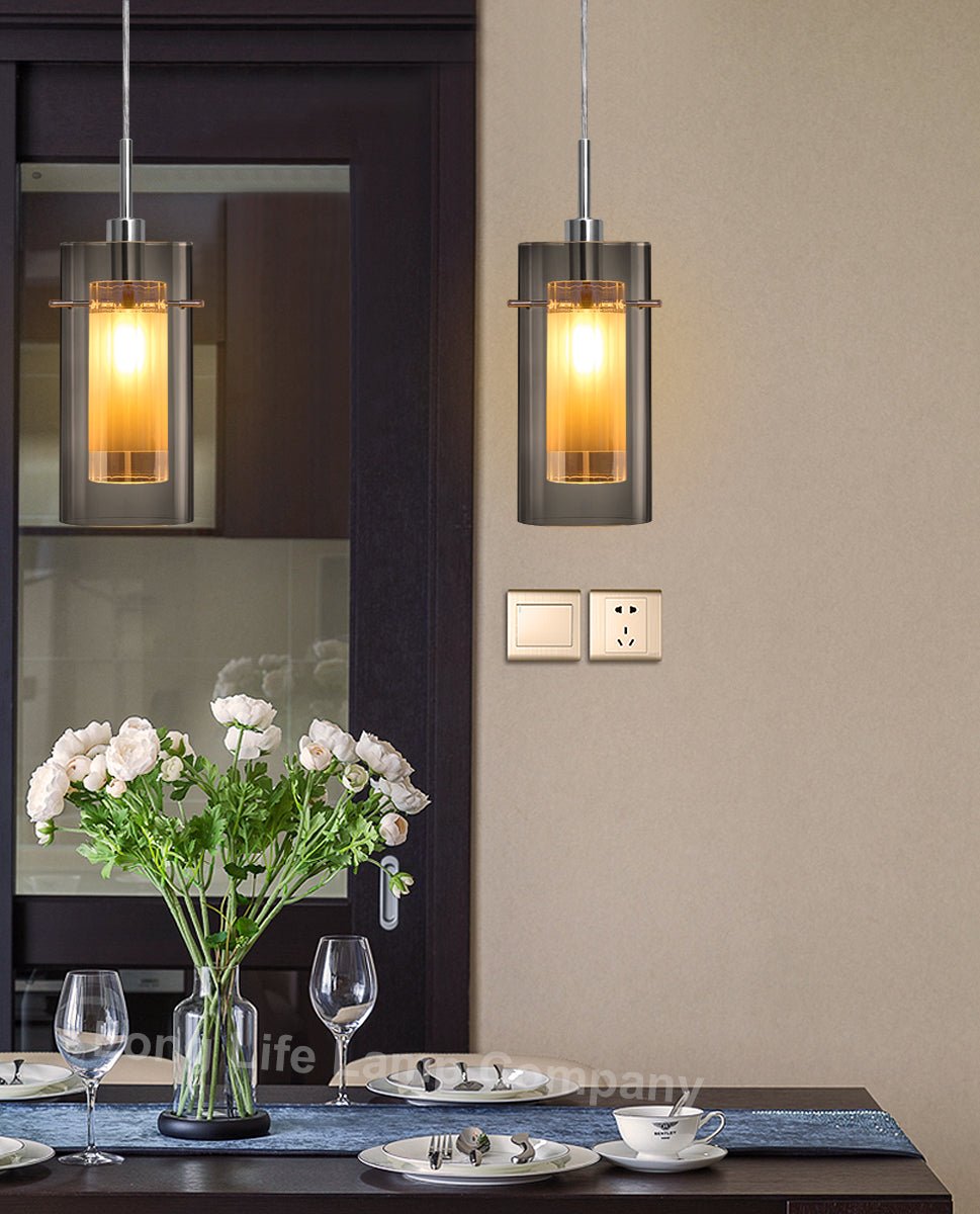 Smoked Glass Shade Hanging Ceiling Pendant Light with 5w LED Candle E14 M0116 - Energy Light Bulbs - Free delivery on all orders