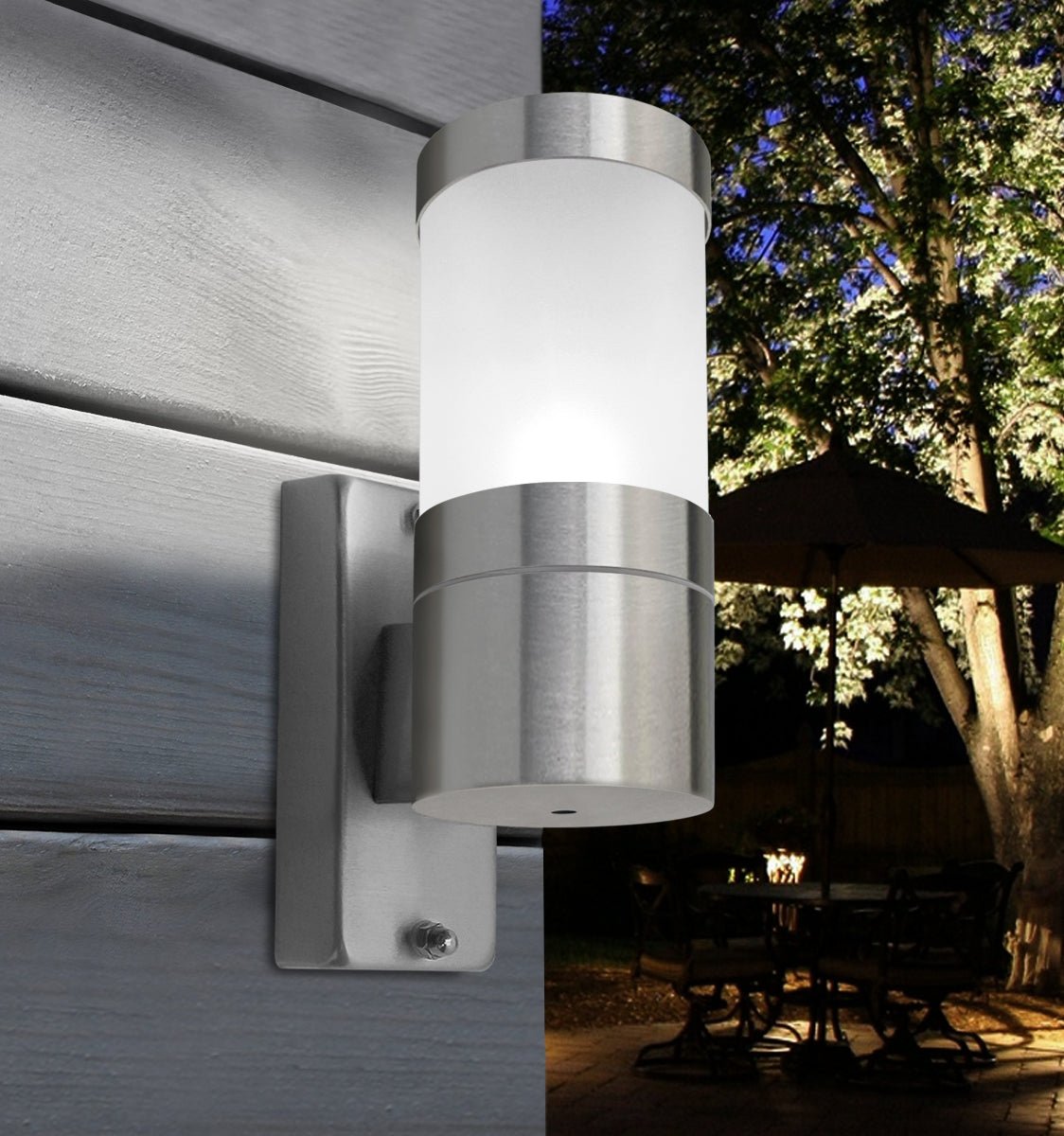 Stainless Steel Garden Wall Light Frosted Glass Cover IP44 - Energy Light Bulbs - Free delivery on all orders