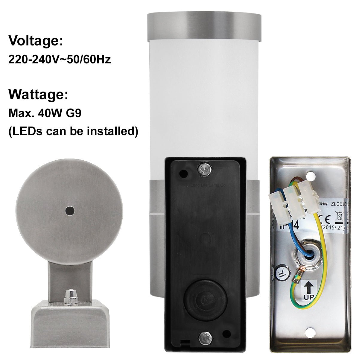 Stainless Steel Garden Wall Light Frosted Glass Cover IP44 - Energy Light Bulbs - Free delivery on all orders