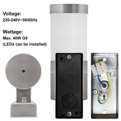 Stainless Steel Garden Wall Light Frosted Glass Cover IP44 - Energy Light Bulbs - Free delivery on all orders