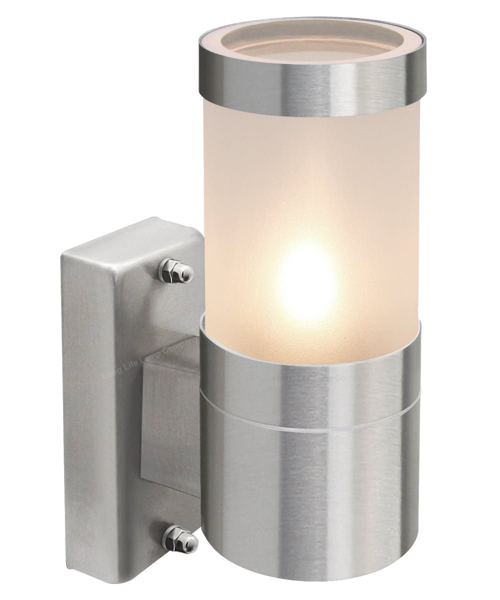 Stainless Steel Garden Wall Light Frosted Glass Cover IP44 - Energy Light Bulbs - Free delivery on all orders