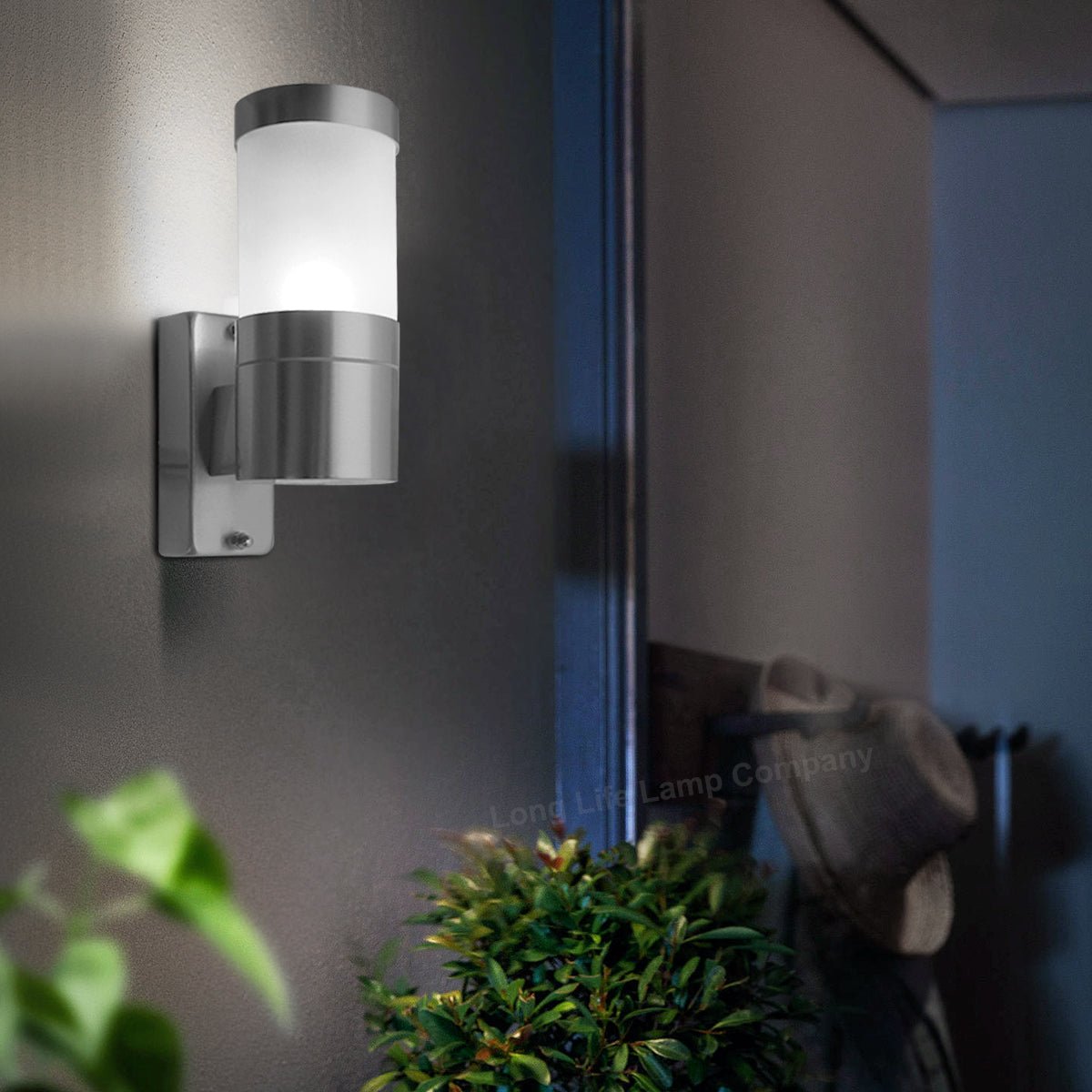 Stainless Steel Garden Wall Light Frosted Glass Cover IP44 - Energy Light Bulbs - Free delivery on all orders