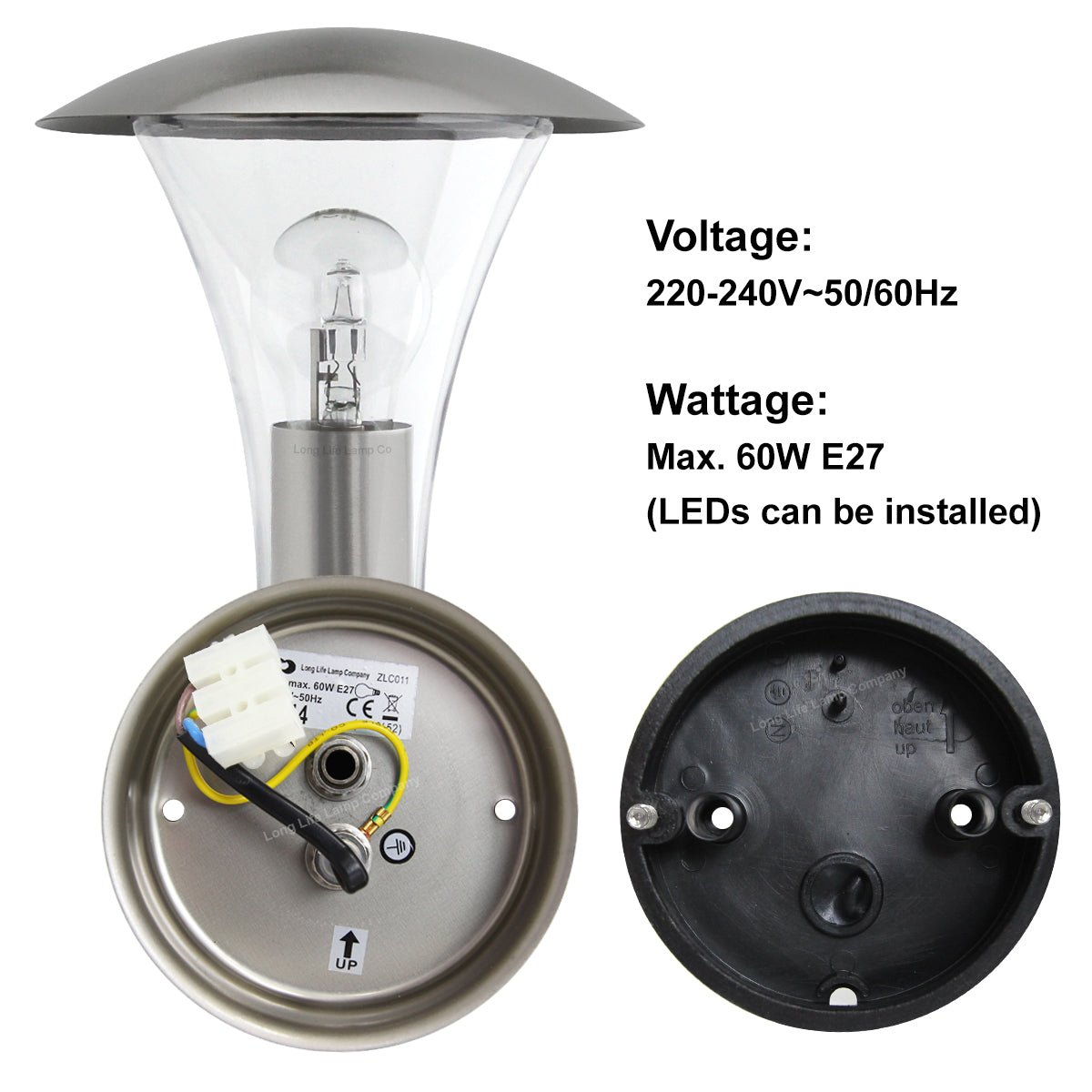 Stainless Steel Garden Wall Light IP44 - Energy Light Bulbs - Free delivery on all orders