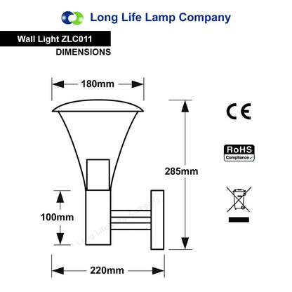 Stainless Steel Garden Wall Light IP44 - Energy Light Bulbs - Free delivery on all orders
