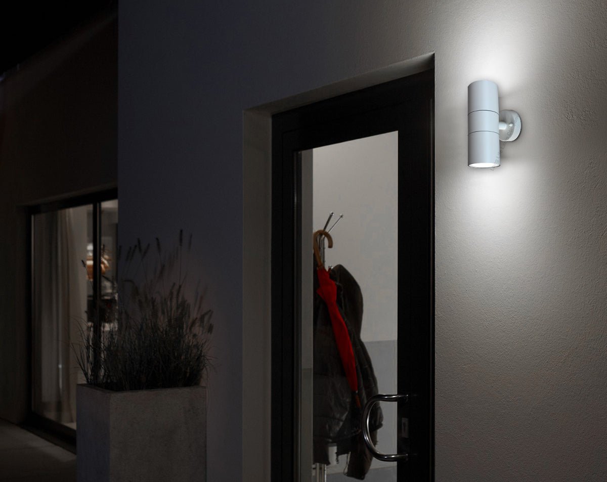 Stainless Steel MATT WHITE Up Down IP65 Outdoor Garden Light - Energy Light Bulbs - Free delivery on all orders