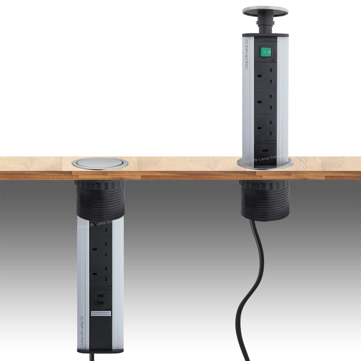 Stainless Steel Top Pop Up Socket With 2 USB Charging Port 3 Plug Sockets - Energy Light Bulbs - Free delivery on all orders