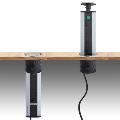 Stainless Steel Top Pop Up Socket With 2 USB Charging Port 3 Plug Sockets - Energy Light Bulbs - Free delivery on all orders