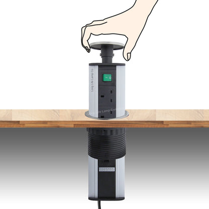 Stainless Steel Top Pop Up Socket With 2 USB Charging Port 3 Plug Sockets - Energy Light Bulbs - Free delivery on all orders