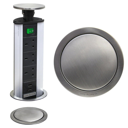 Stainless Steel Top Pop Up Socket With 2 USB Charging Port 3 Plug Sockets - Energy Light Bulbs - Free delivery on all orders