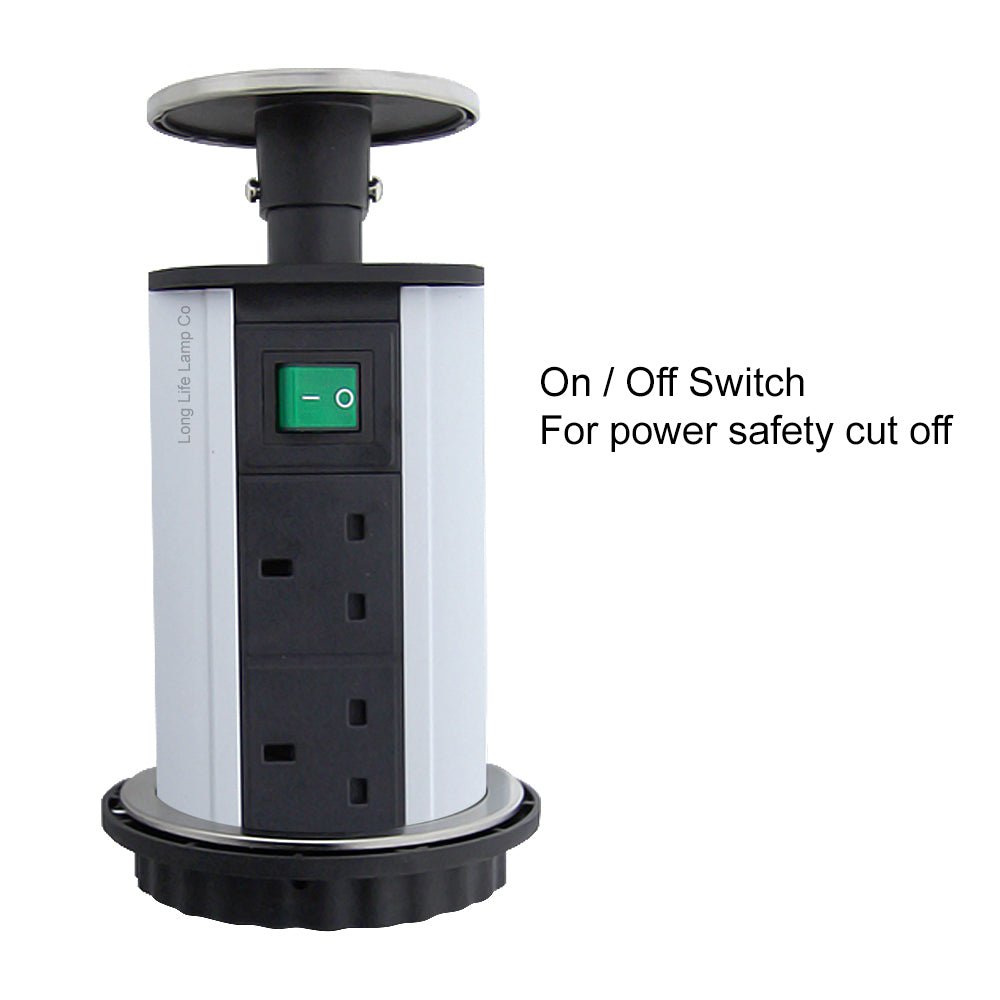 Stainless Steel Top Pop Up Socket With 2 USB Charging Port 3 Plug Sockets - Energy Light Bulbs - Free delivery on all orders