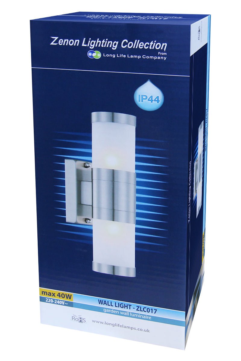Stainless Steel Up Down Wall Light Frosted Glass Cover IP44 Garden Wall Light - Energy Light Bulbs - Free delivery on all orders