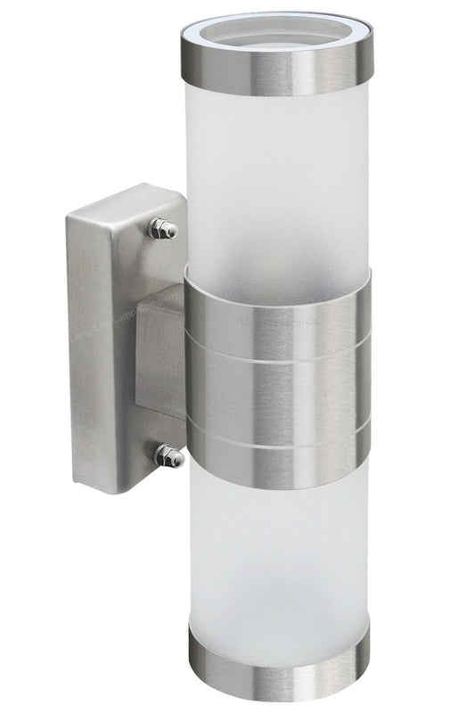Stainless Steel Up Down Wall Light Frosted Glass Cover IP44 Garden Wall Light - Energy Light Bulbs - Free delivery on all orders