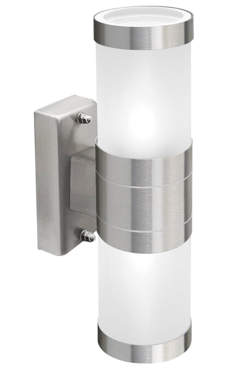 Stainless Steel Up Down Wall Light Frosted Glass Cover IP44 Garden Wall Light - Energy Light Bulbs - Free delivery on all orders