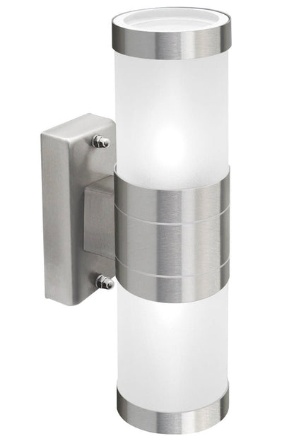 Stainless Steel Up Down Wall Light Frosted Glass Cover IP44 Garden Wall Light - Energy Light Bulbs - Free delivery on all orders