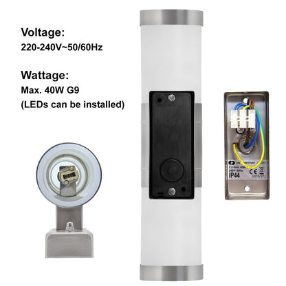 Stainless Steel Up Down Wall Light Frosted Glass Cover IP44 Garden Wall Light - Energy Light Bulbs - Free delivery on all orders