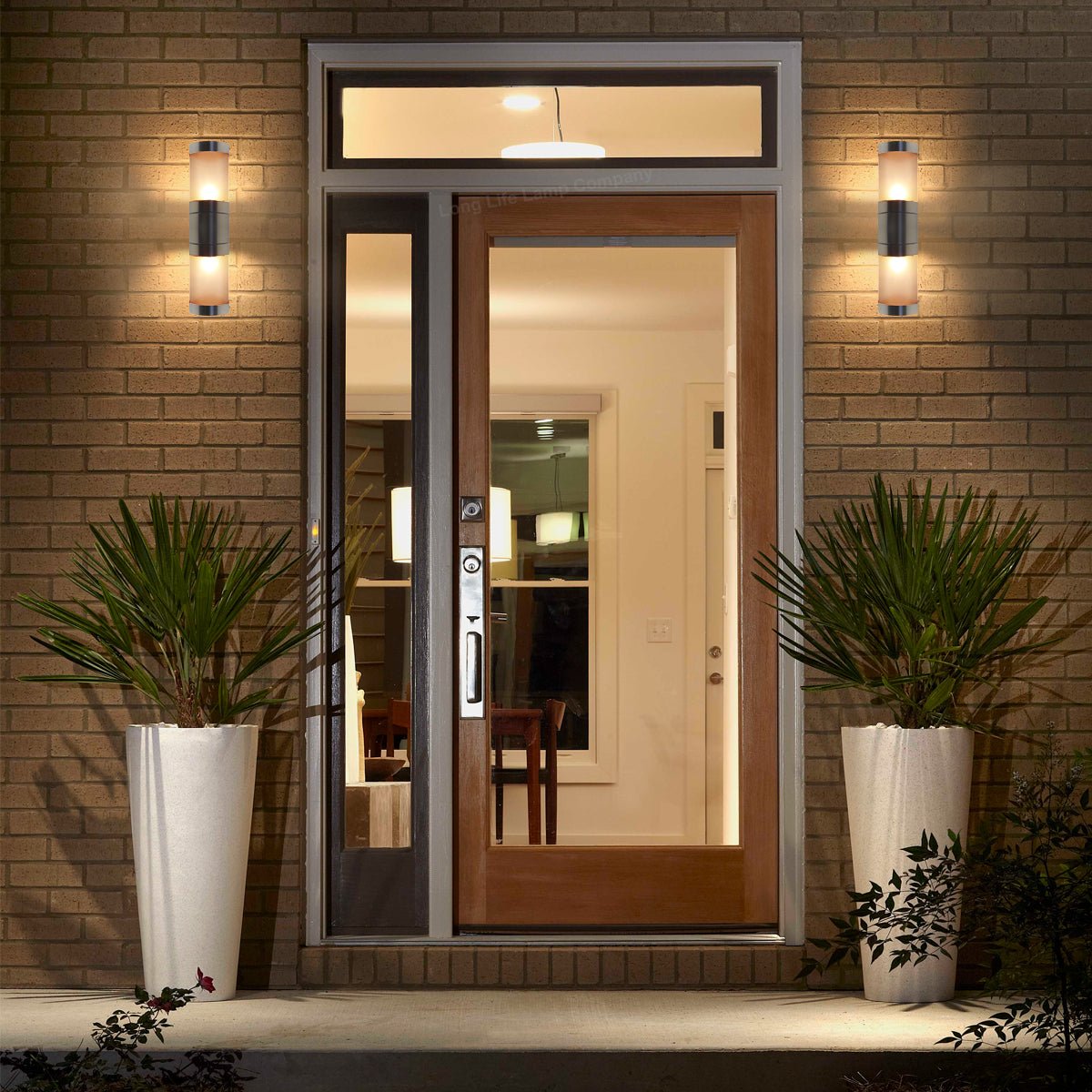 Stainless Steel Up Down Wall Light Frosted Glass Cover IP44 Garden Wall Light - Energy Light Bulbs - Free delivery on all orders