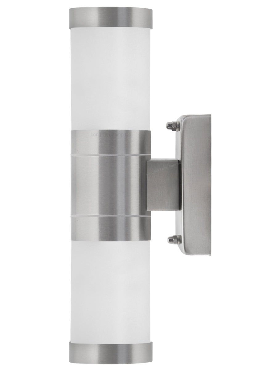 Stainless Steel Up Down Wall Light Frosted Glass Cover IP44 Garden Wall Light - Energy Light Bulbs - Free delivery on all orders