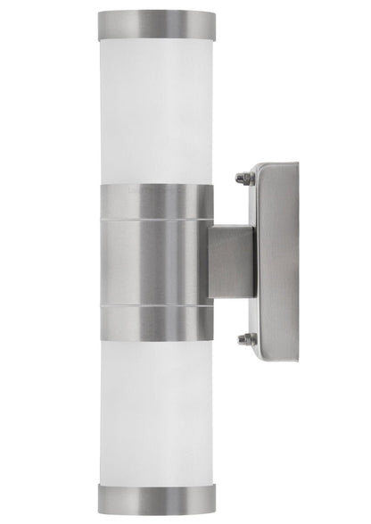 Stainless Steel Up Down Wall Light Frosted Glass Cover IP44 Garden Wall Light - Energy Light Bulbs - Free delivery on all orders