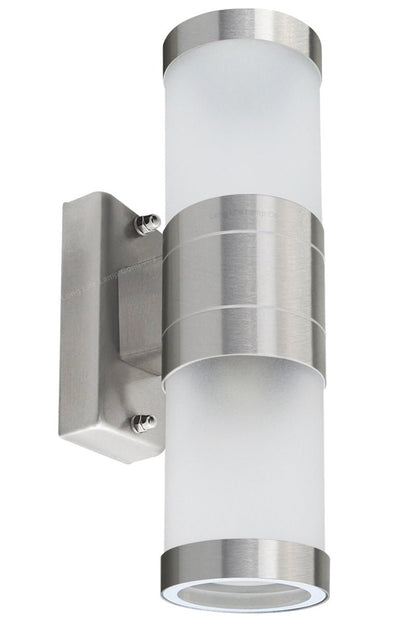 Stainless Steel Up Down Wall Light Frosted Glass Cover IP44 Garden Wall Light - Energy Light Bulbs - Free delivery on all orders