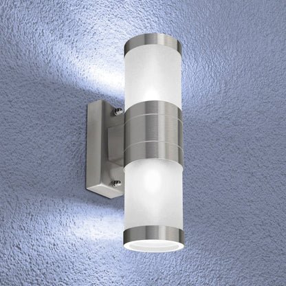 Stainless Steel Up Down Wall Light Frosted Glass Cover IP44 Garden Wall Light - Energy Light Bulbs - Free delivery on all orders
