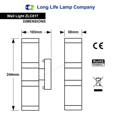 Stainless Steel Up Down Wall Light Frosted Glass Cover IP44 Garden Wall Light - Energy Light Bulbs - Free delivery on all orders