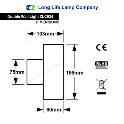 Stainless Steel Up Down Wall Light GU10 IP20 Double Wall Light - Energy Light Bulbs - Free delivery on all orders