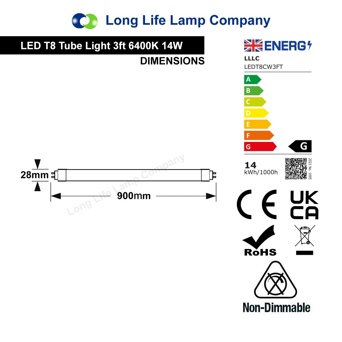 T8 LED Frosted Tube Light 2ft, 3ft, 4ft, 5ft, 6ft Direct Replacement for Fluorescent Tube 6400K - Free delivery on all orders